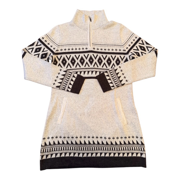 Women's Cynthia Rowley Quarter Zip Fair Isle Sweater Tunic Size Small Gray Black - Picture 2 of 10